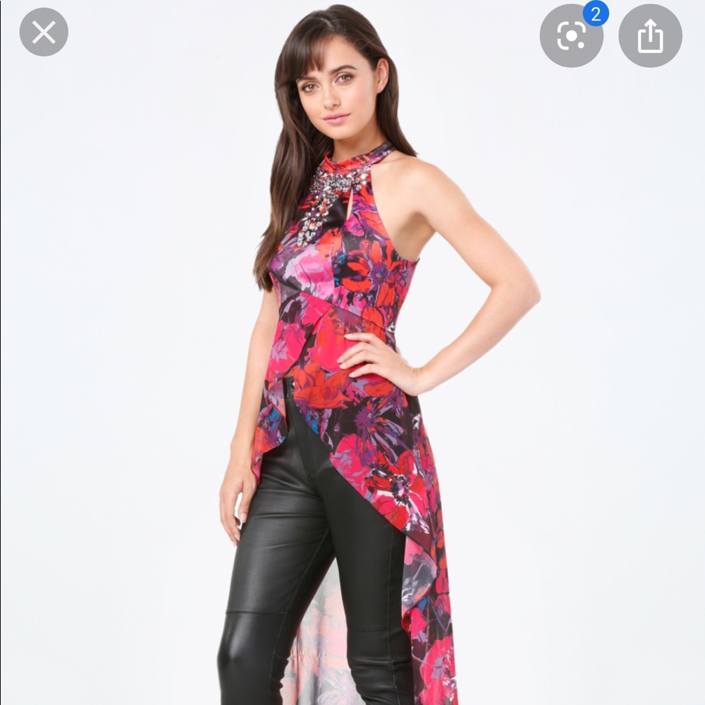 Bebe High Low Floral Top Sequin embellished